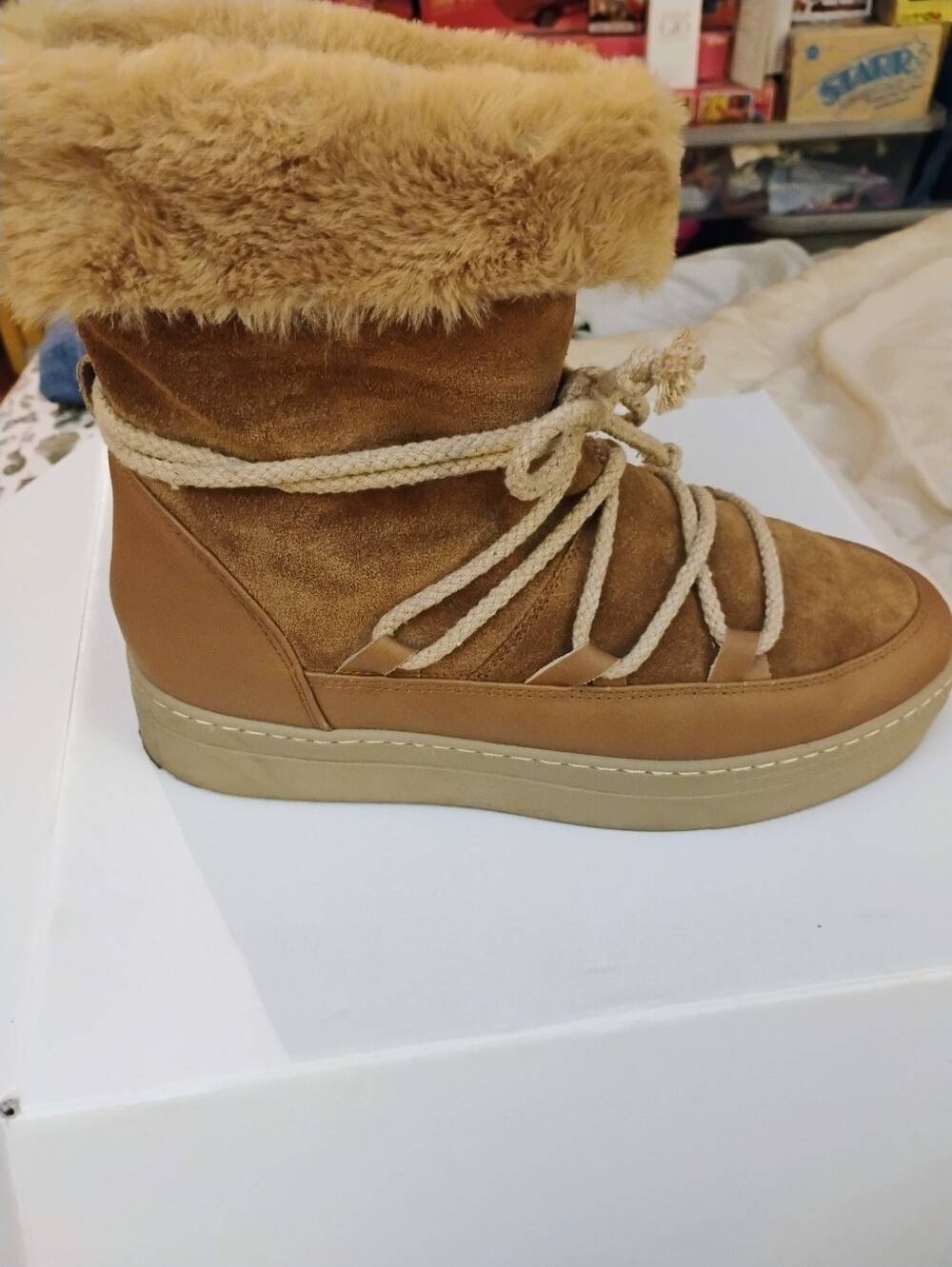 CALIA by Carrie Underwood Tan/Brown Ankle Boot with Rope Accent